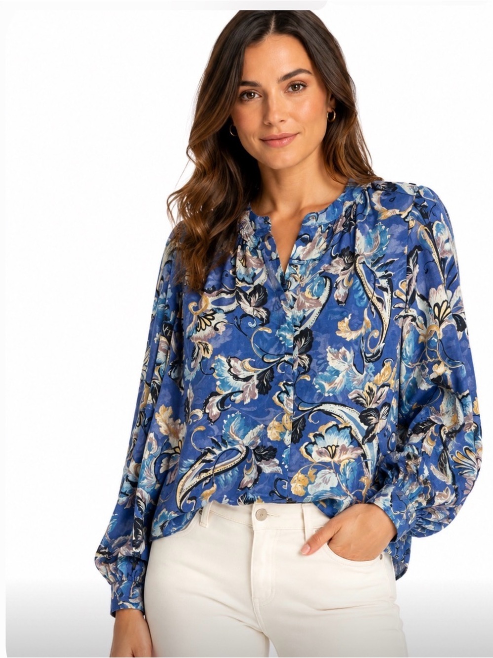 Chico's Purple-Blue Floral Georgette Blouse Size 20 Top - Picture 8 of 8